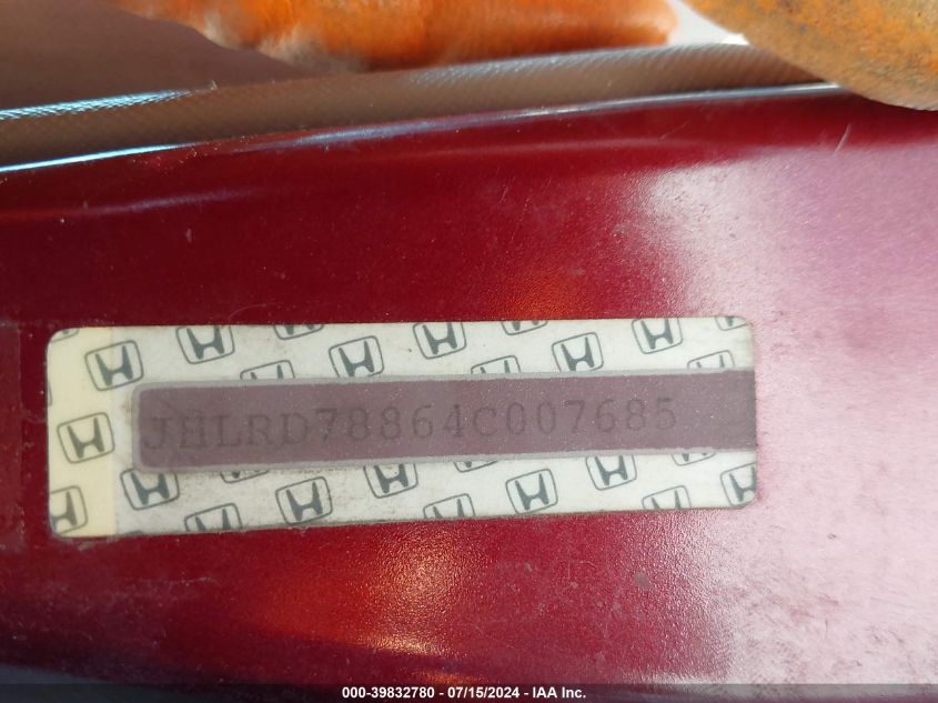2004 Honda Cr-V Ex VIN: JHLRD78864C007685 Lot: 39832780