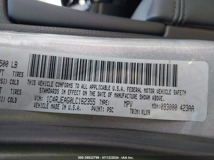 2020 Jeep Grand Cherokee Altitude 4X2 VIN: 1C4RJEAG0LC162355 Lot: 39832799