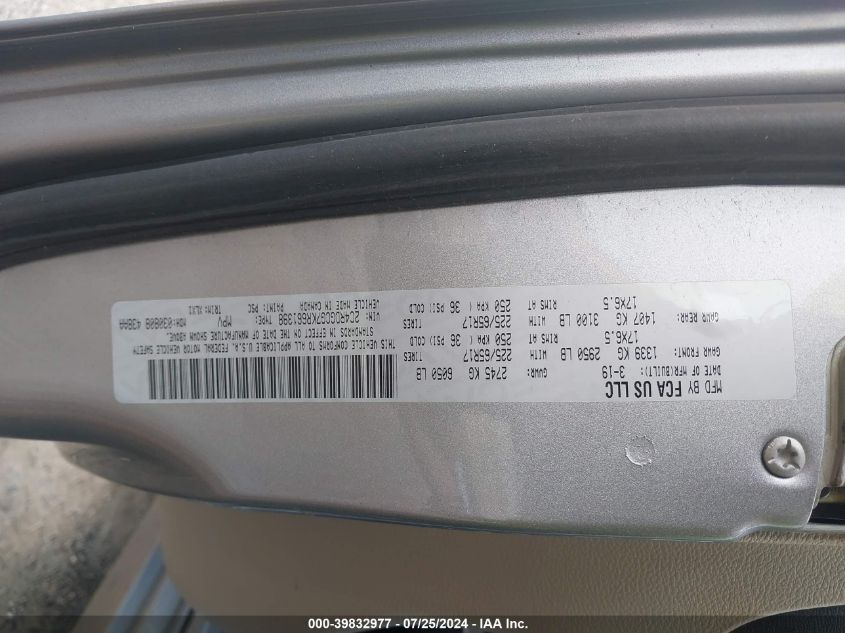 2019 Dodge Grand Caravan Sxt VIN: 2C4RDGCG7KR661398 Lot: 39832977