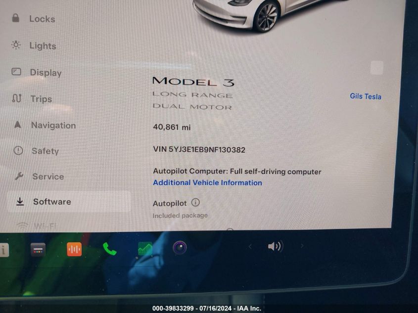 2022 Tesla Model 3 Long Range Dual Motor All-Wheel Drive VIN: 5YJ3E1EB9NF130382 Lot: 39833299