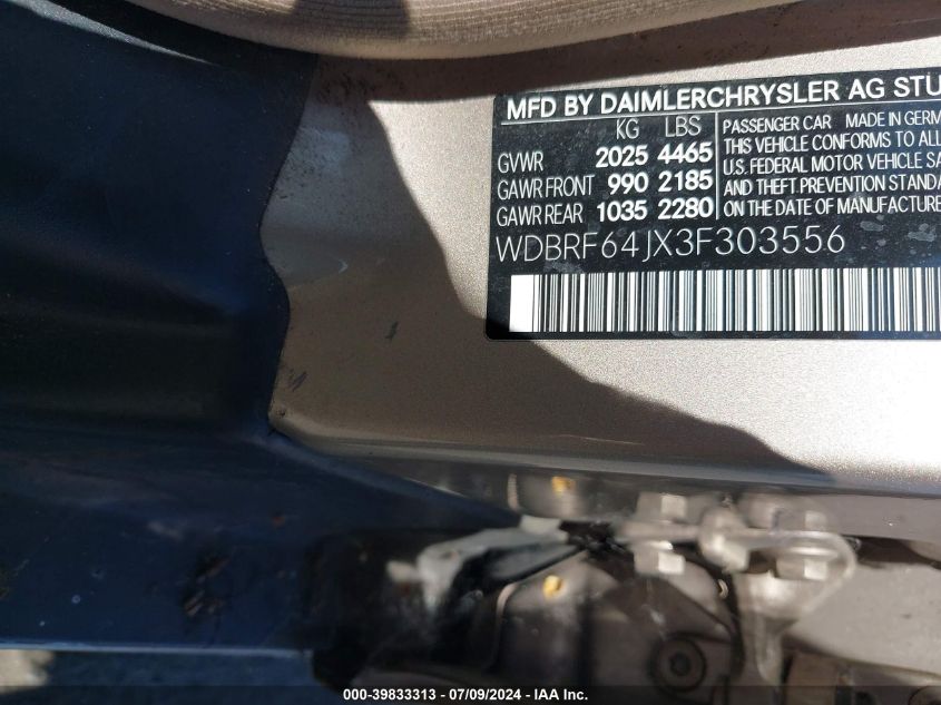 2003 Mercedes-Benz C 320 Sport VIN: WDBRF64JX3F303556 Lot: 39833313