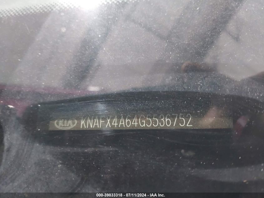 2016 Kia Forte Lx VIN: KNAFX4A64G5536752 Lot: 39833318