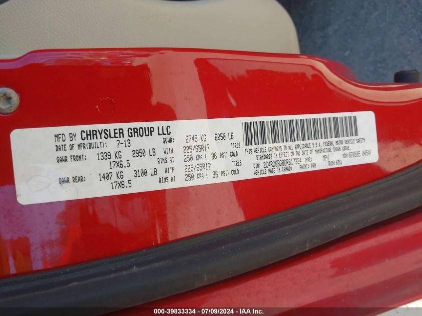 2013 Dodge Grand Caravan Se VIN: 2C4RDGBG8DR817324 Lot: 39833334