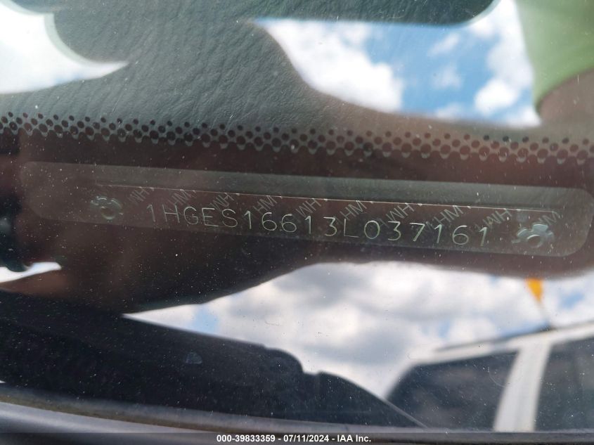 2003 Honda Civic Lx VIN: 1HGES16613L037161 Lot: 39833359