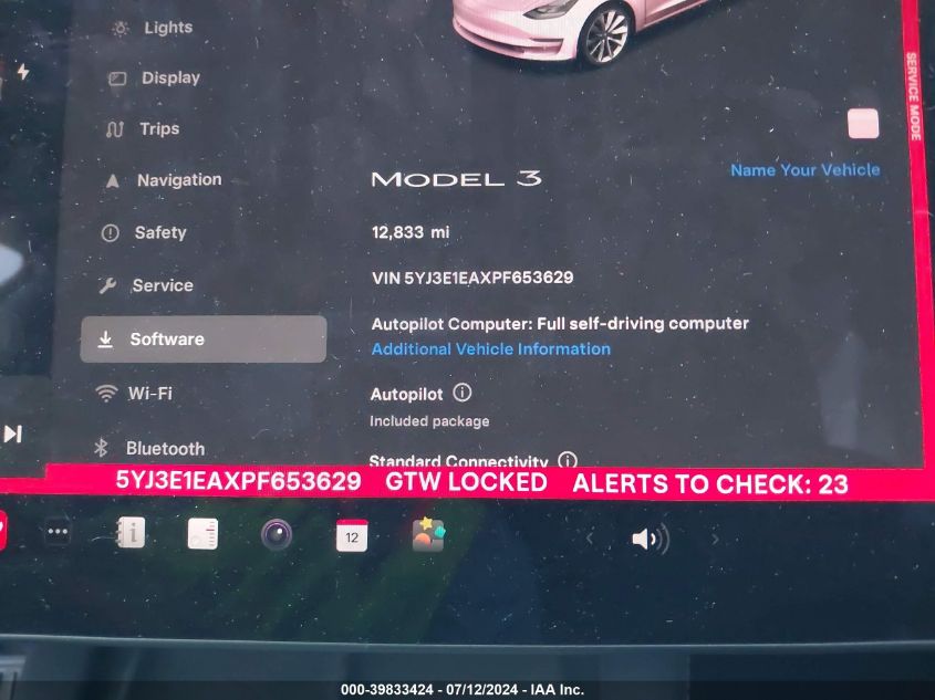 2023 Tesla Model 3 VIN: 5YJ3E1EAXPF653629 Lot: 39833424