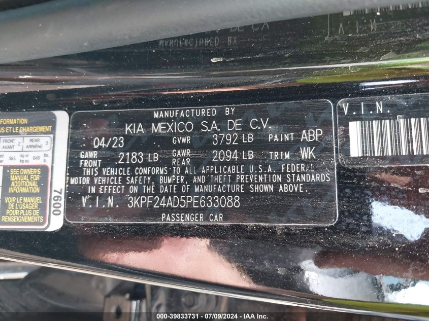 3KPF24AD5PE633088 | 2023 KIA FORTE