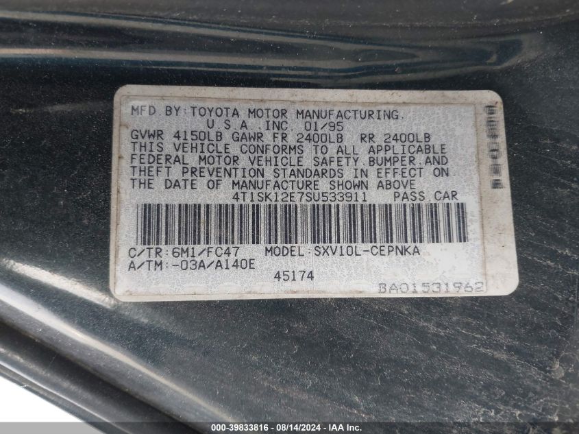 4T1SK12E7SU533911 1995 Toyota Camry Le