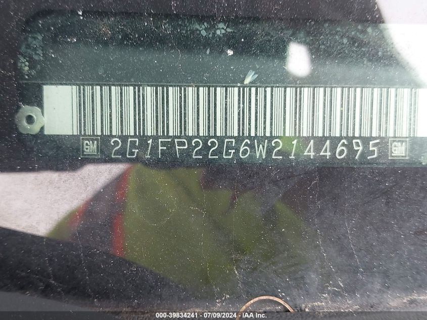 2G1FP22G6W2144695 | 1998 CHEVROLET CAMARO