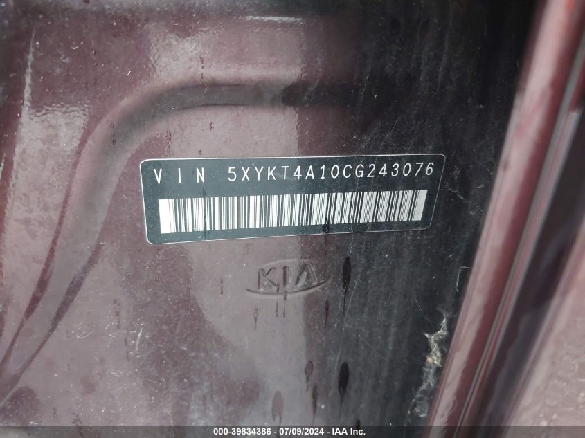 2012 Kia Sorento Lx VIN: 5XYKT4A10CG243076 Lot: 39834386