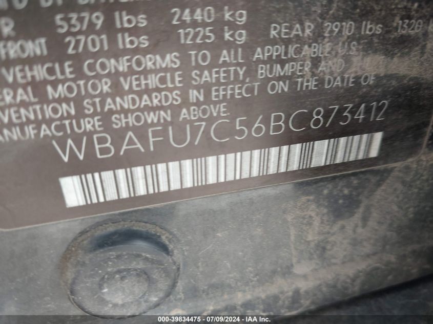 2011 BMW 535I xDrive VIN: WBAFU7C56BC873412 Lot: 39834475