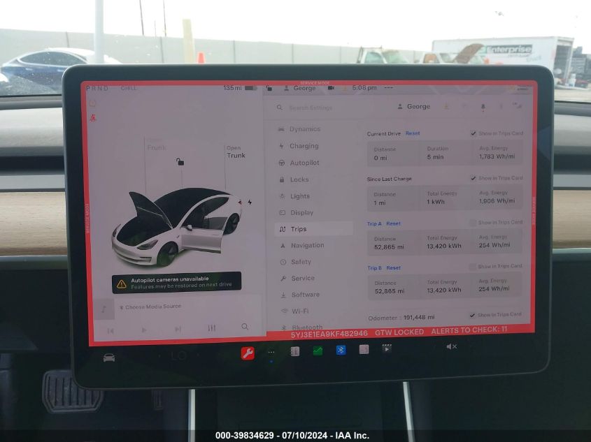 2019 Tesla Model 3 VIN: 5YJ3E1EA9KF482946 Lot: 39834629