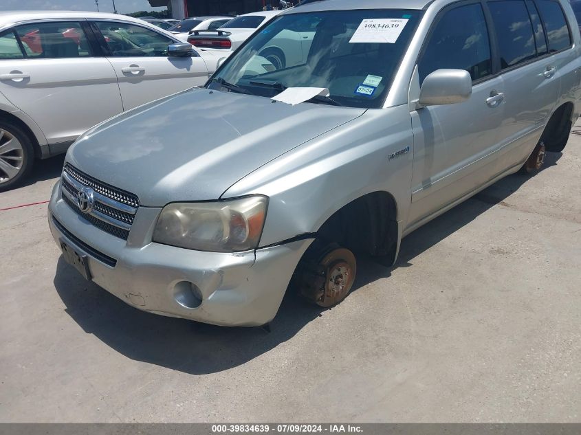 2006 Toyota Highlander Hybrid Limited V6 VIN: JTEEW21A560018635 Lot: 39834639