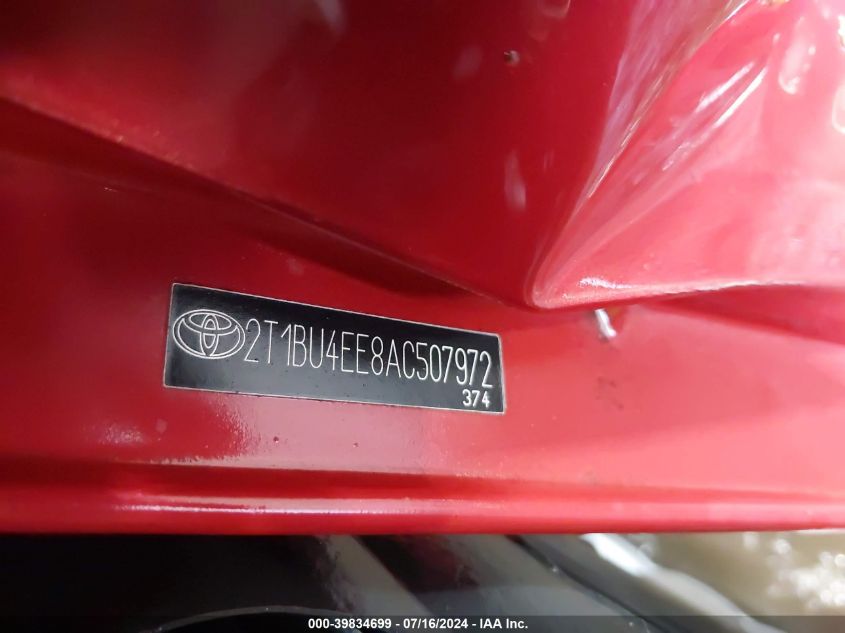 2010 Toyota Corolla Le VIN: 2T1BU4EE8AC507972 Lot: 39834699