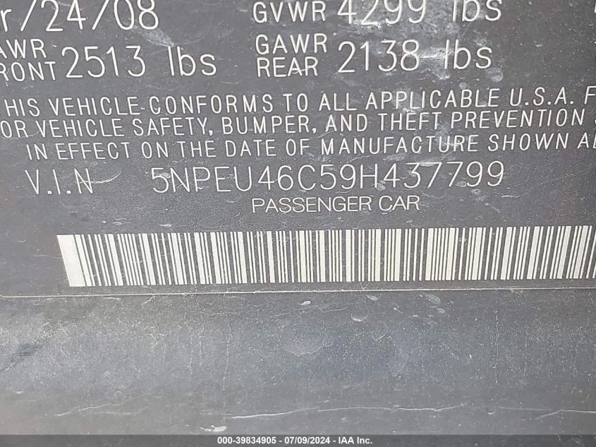 5NPEU46C59H437799 2009 Hyundai Sonata Limited