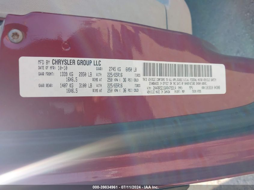 2010 Chrysler Town & Country Touring VIN: 2A4RR5D16AR479314 Lot: 39834961