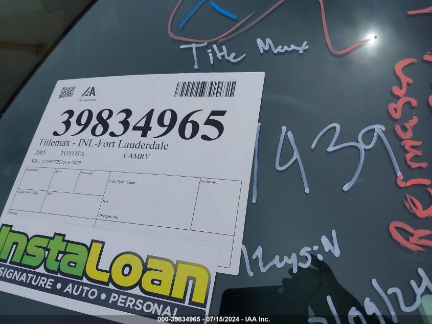 2005 Toyota Camry Se VIN: 4T1BE32K75U979439 Lot: 39834965