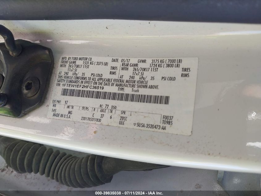 2017 Ford F-150 Xlt VIN: 1FTEW1EF2HFC36519 Lot: 39835038