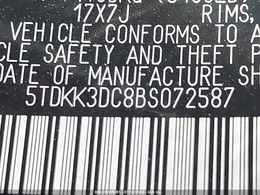 2011 Toyota Sienna Le V6 VIN: 5TDKK3DC8BS072587 Lot: 39835081