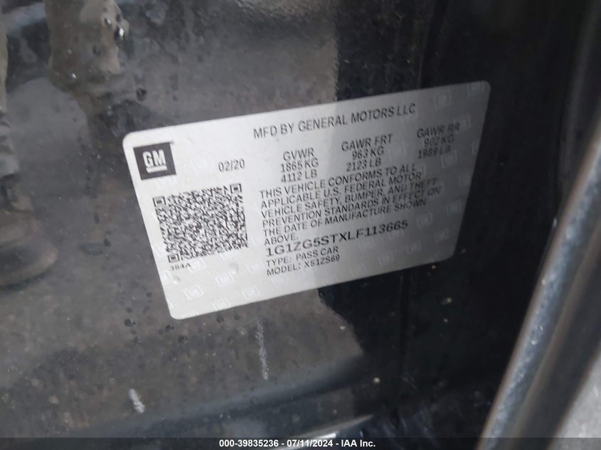 2020 Chevrolet Malibu Fwd Rs VIN: 1G1ZG5STXLF113665 Lot: 39835236