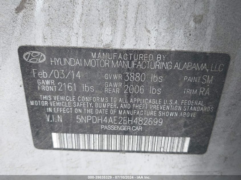 5NPDH4AE2EH482699 | 2014 HYUNDAI ELANTRA