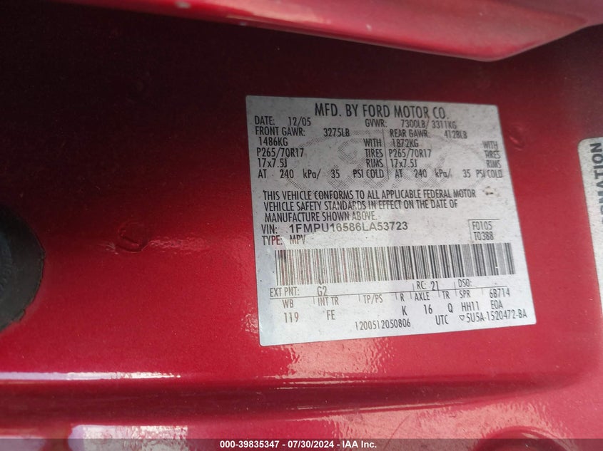 2006 Ford Expedition Xlt/Xlt Sport VIN: 1FMPU16586LA53723 Lot: 39835347
