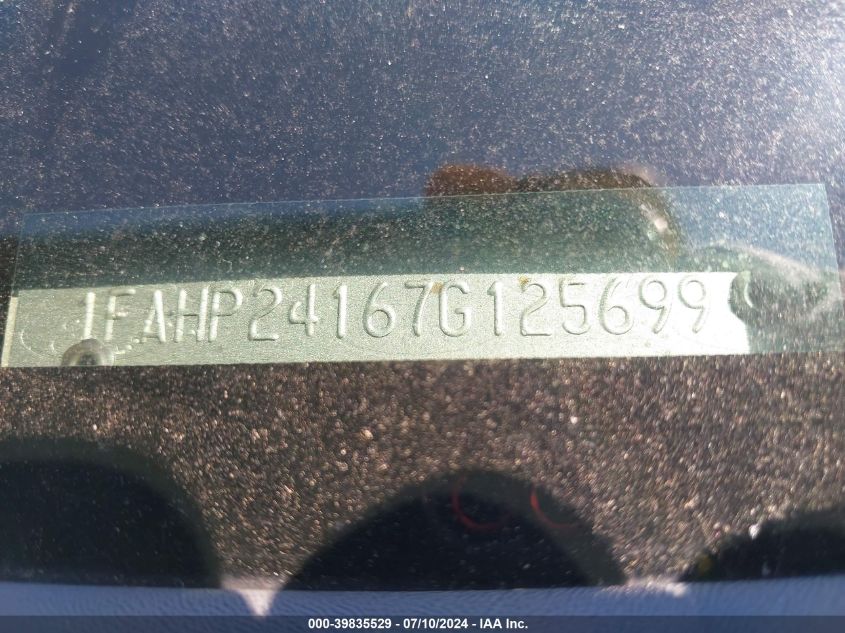 2007 Ford Five Hundred Sel VIN: 1FAHP24167G125699 Lot: 39835529