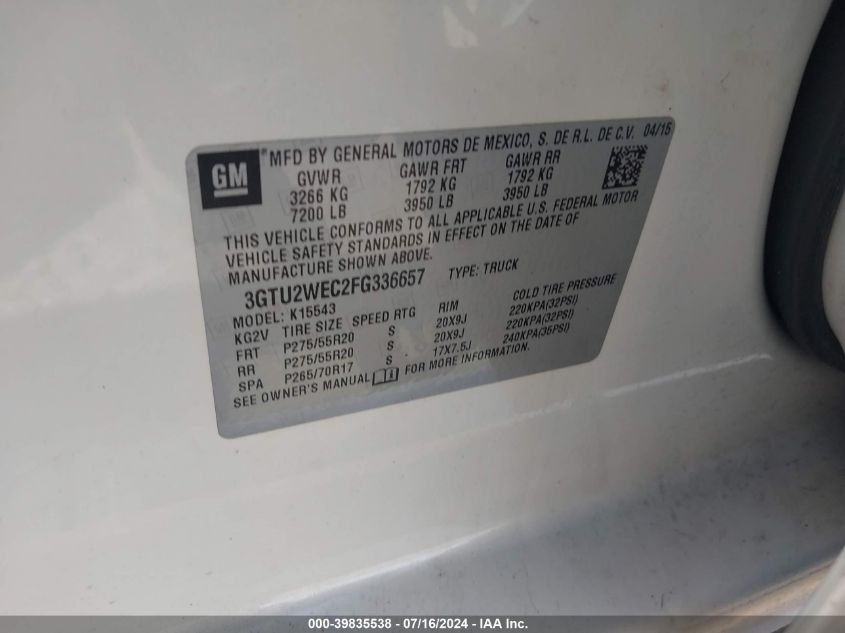 3GTU2WEC2FG336657 2015 GMC Sierra 1500 Denali