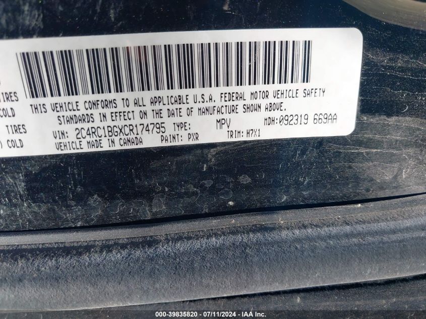 2012 Chrysler Town & Country Touring VIN: 2C4RC1BGXCR174795 Lot: 39835820