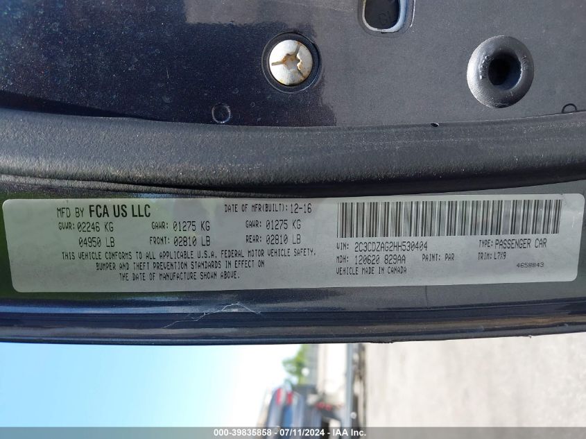 2017 Dodge Challenger Sxt VIN: 2C3CDZAG2HH530404 Lot: 39835858