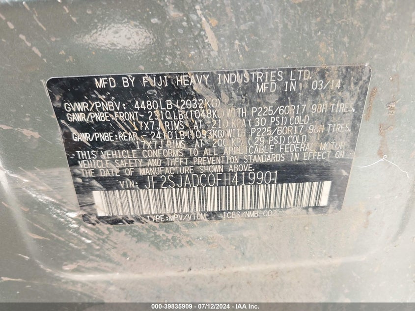 2015 SUBARU FORESTER 2.5I PREMIUM - JF2SJADC0FH419901