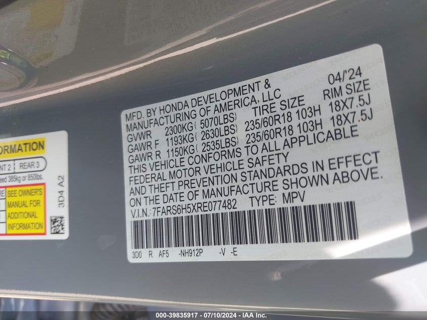 2024 HONDA CR-V HYBRID SPORT - 7FARS6H5XRE077482