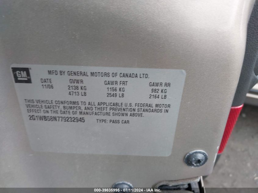 2007 Chevrolet Impala Ls VIN: 2G1WB58N779232945 Lot: 39835995