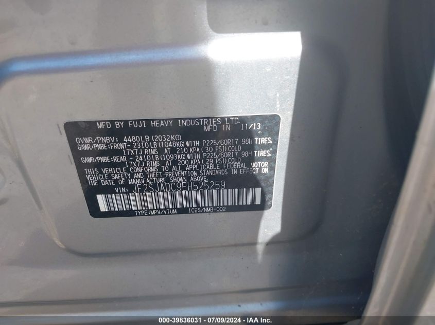 2014 Subaru Forester 2.5I Premium VIN: JF2SJADC9EH525259 Lot: 39836031