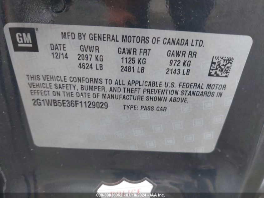 2015 Chevrolet Impala Limited Lt VIN: 2G1WB5E36F1129029 Lot: 39836052