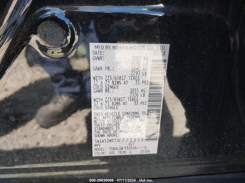 VIN 5N1AT2MT7JC771353 2018 NISSAN ROGUE S/SL