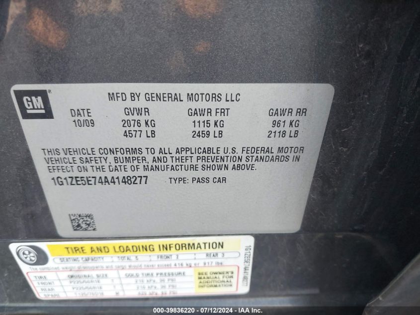 2010 Chevrolet Malibu Ltz VIN: 1G1ZE5E74A4148277 Lot: 39836220