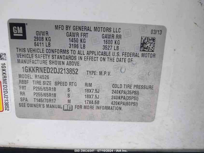 2013 GMC ACADIA SLE-1 - 1GKKRNED2DJ213852