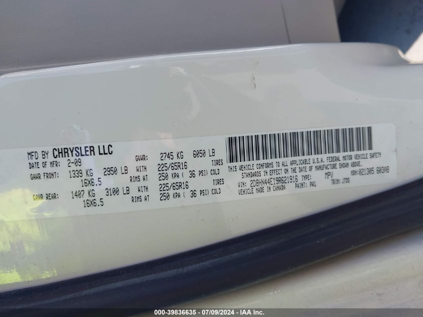 2009 Dodge Grand Caravan Se VIN: 2D8HN44E19R621916 Lot: 39836635