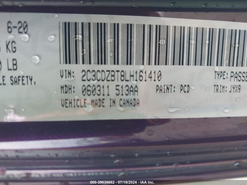 2020 Dodge Challenger R/T 50Th Anniversary VIN: 2C3CDZBT8LH161410 Lot: 39836682