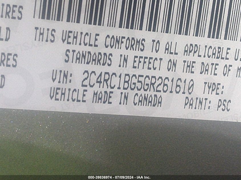 2016 Chrysler Town & Country Touring VIN: 2C4RC1BG5GR261610 Lot: 39836974