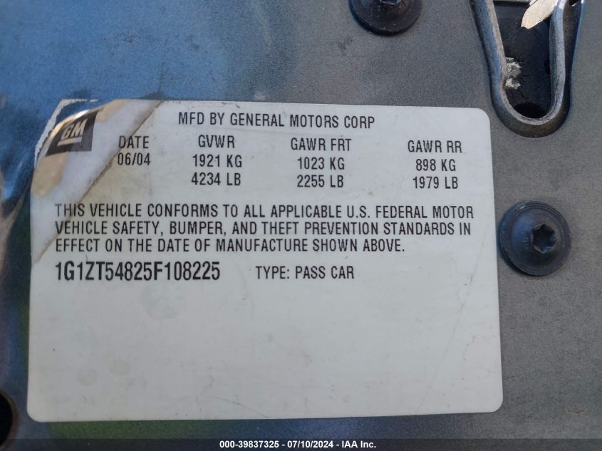 2005 Chevrolet Malibu Ls VIN: 1G1ZT54825F108225 Lot: 39837325