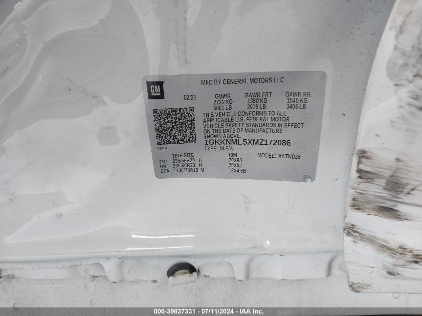 2021 GMC ACADIA SLT - 1GKKNMLSXMZ172086