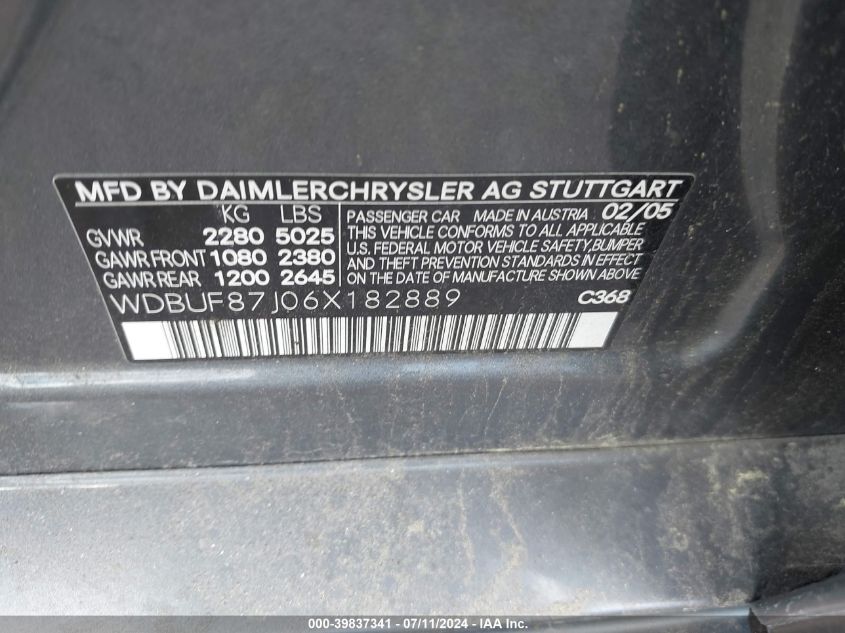 2006 Mercedes-Benz E 350 4Matic VIN: WDBUF87J06X182889 Lot: 39837341