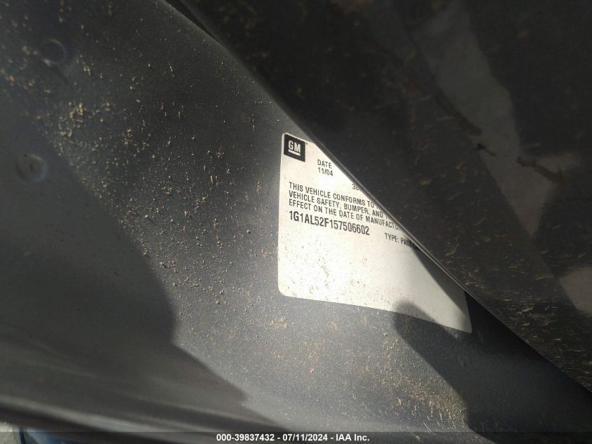 2005 Chevrolet Cobalt Ls VIN: 1G1AL52F157506602 Lot: 39837432
