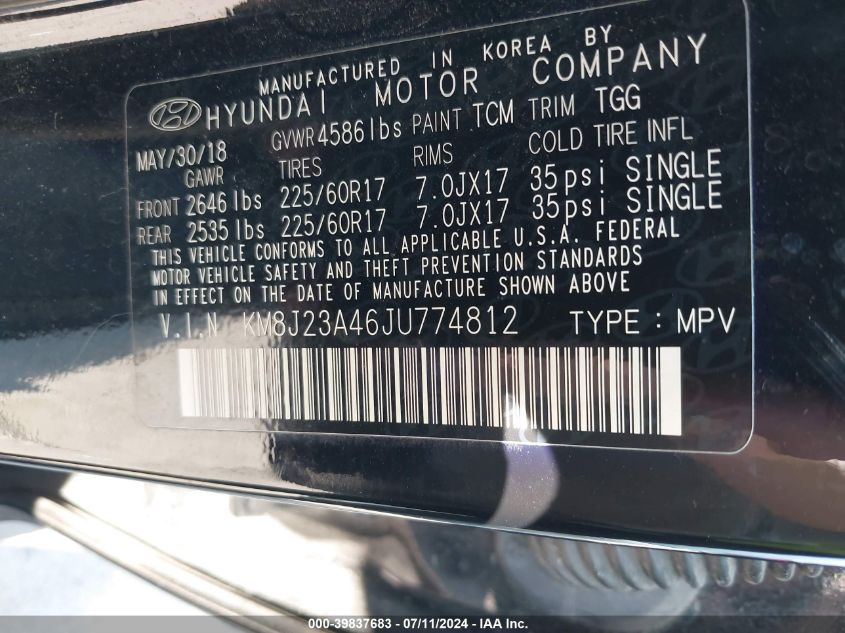 KM8J23A46JU774812 2018 Hyundai Tucson Se