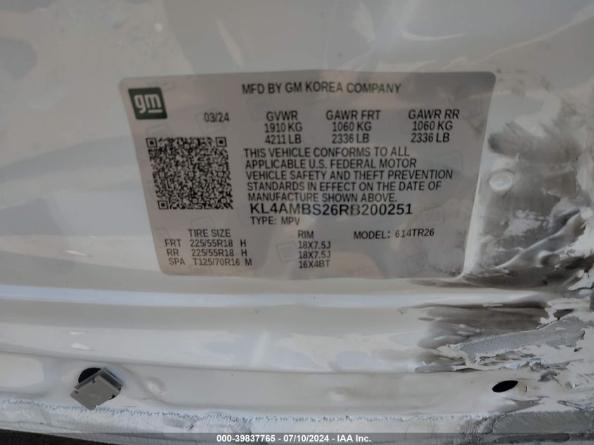 2024 Buick Encore Gx Preferred Fwd VIN: KL4AMBS26RB200251 Lot: 39837765