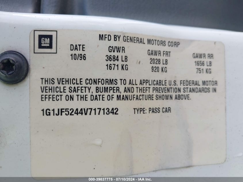 1997 Chevrolet Cavalier Ls VIN: 1G1JF5244V7171342 Lot: 39837775