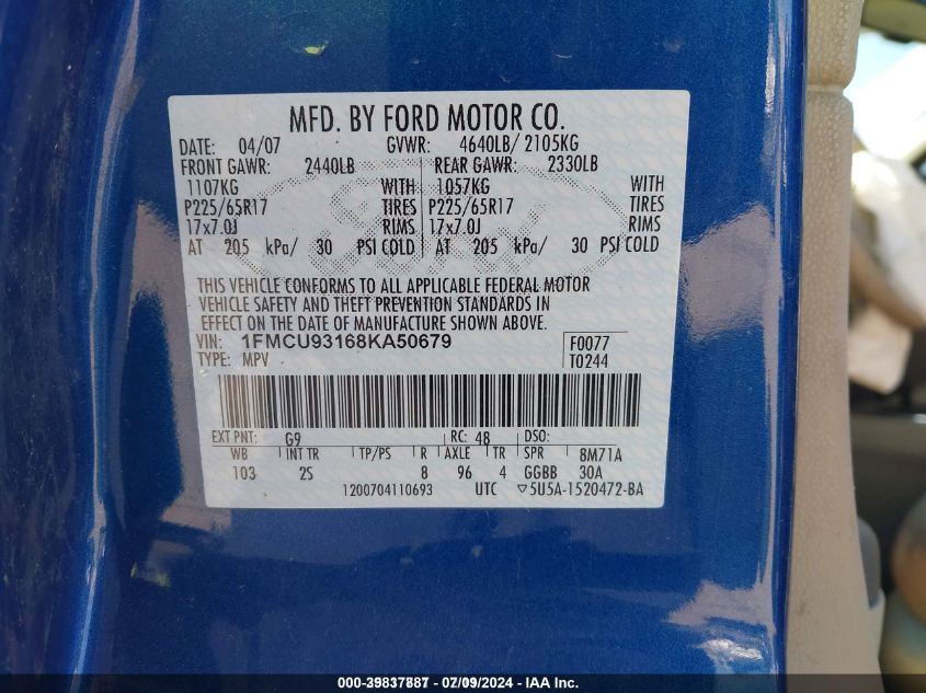 1FMCU93168KA50679 2008 Ford Escape Xlt