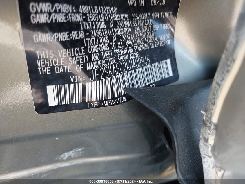 2019 SUBARU FORESTER PREMIUM - JF2SKAEC2KH409845