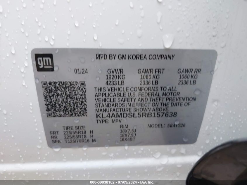 2024 Buick Encore Gx Sport Touring Fwd VIN: KL4AMDSL5RB157638 Lot: 39838182